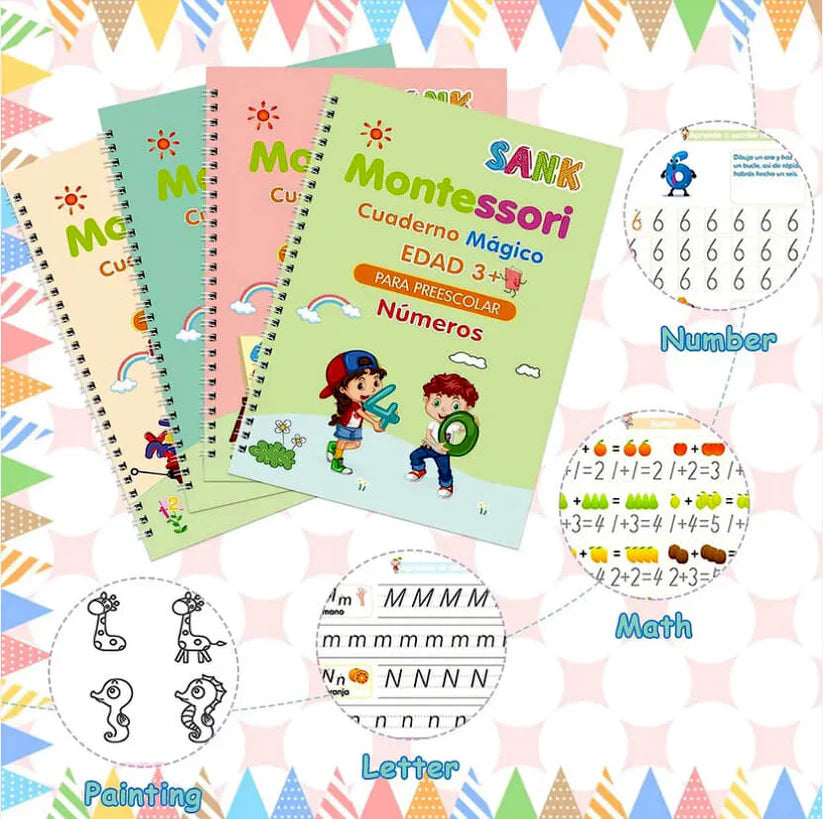 Set 4 Cuadernos Reutilizable Montessori